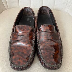 COLE HAAN Womens Tortoise-shell Pattern Patent Leather Loafers Size 6.5